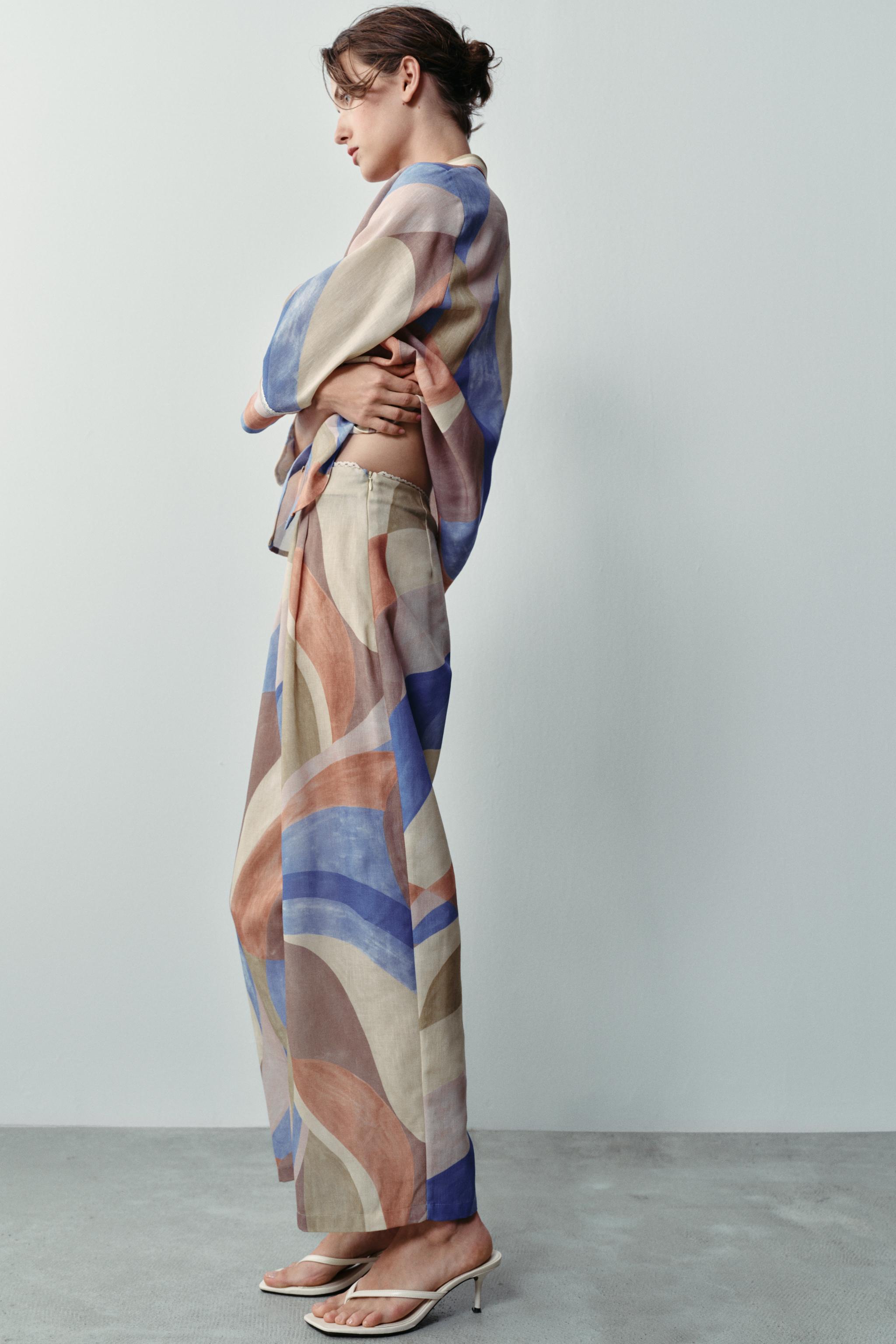 PRINTED WIDE-LEG TROUSERS